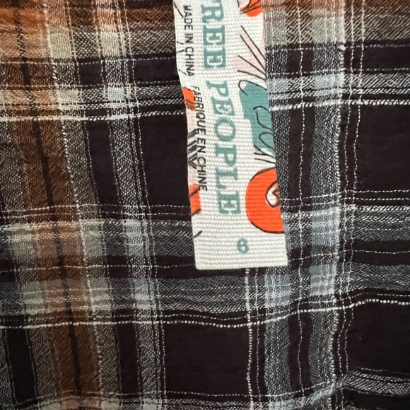 Free People Plaid Button Down Long Top Shirt Peplum Hem Lightweight Small - Picture 3 of 8